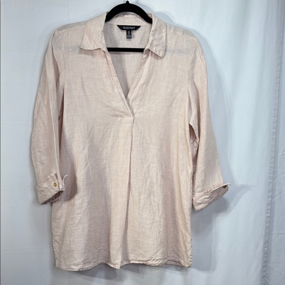 🫆Ellen Tracy striped linen pop over Tunic
